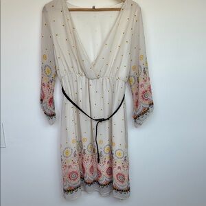 Elegant White Floral Dress with Black Accents